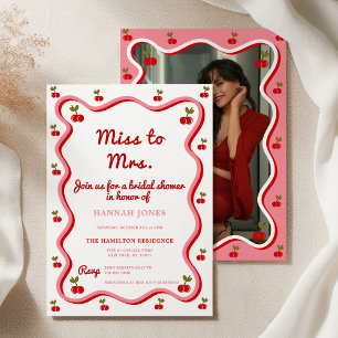 Wavy Retro Cherry Valentine Bridal Shower Invitation