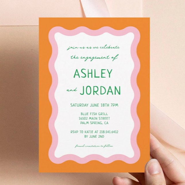 Wavy Retro Colorful 70s Wedding Engagement Party Invitation (Creator Uploaded)