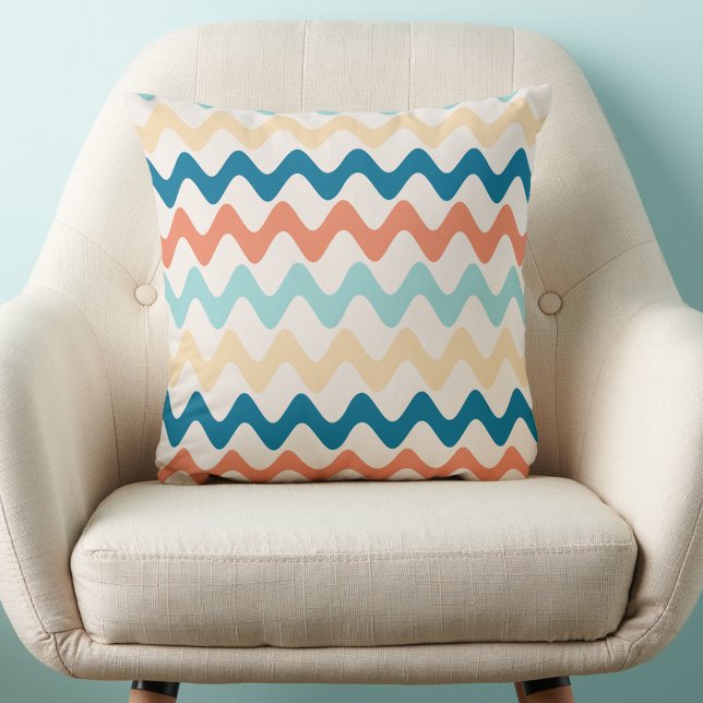 Wavy Retro Coloured Rick Rack Design Throw Pillow (Creator Uploaded)