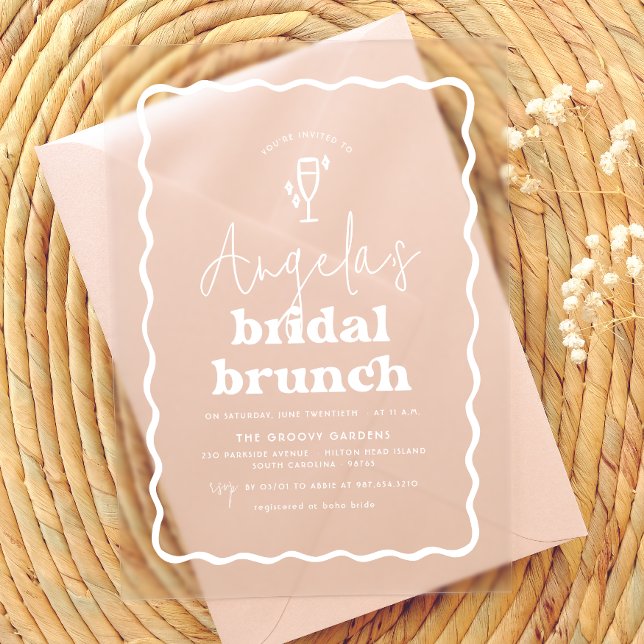 Wavy Retro Groovy Modern Bruch Bridal Shower Acrylic Invitations (Creator Uploaded)