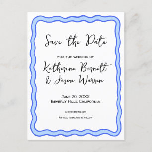 Wavy Retro Groovy Save the Date Watercolor Postcard