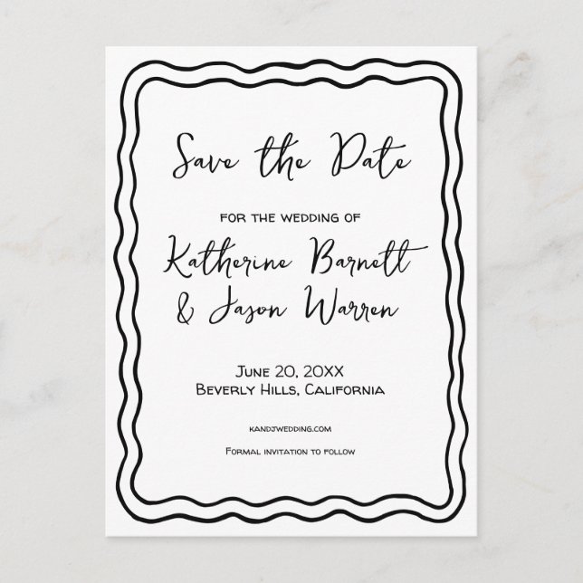 Wavy Retro Groovy Save the Date Watercolor Postcard (Front)