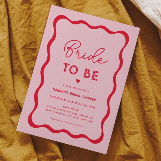 Wavy Retro Pink and Red Bride To Be Bridal Shower Invitation (Creator Uploaded)