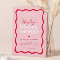 Wavy Retro Pink and Red Modern Bridal Shower