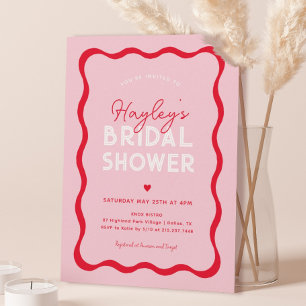 Wavy Retro Pink and Red Modern Bridal Shower Invitation