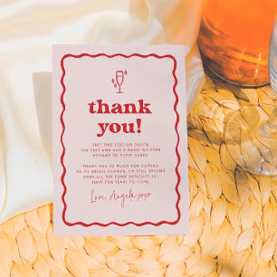 Wavy Retro Pink & Red Groovy Modern Bridal Brunch Thank You Card