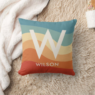 Wavy Retro Stripe Monogram Cushion