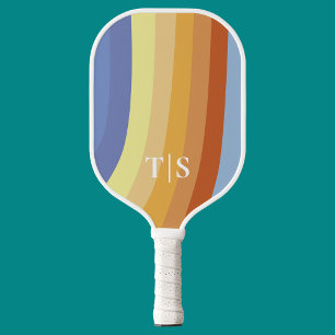 Wavy Retro Stripe Monogram Pickleball Paddle