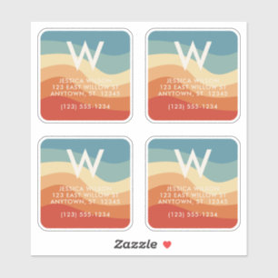 Wavy Retro Striped Monogram Personal Contact