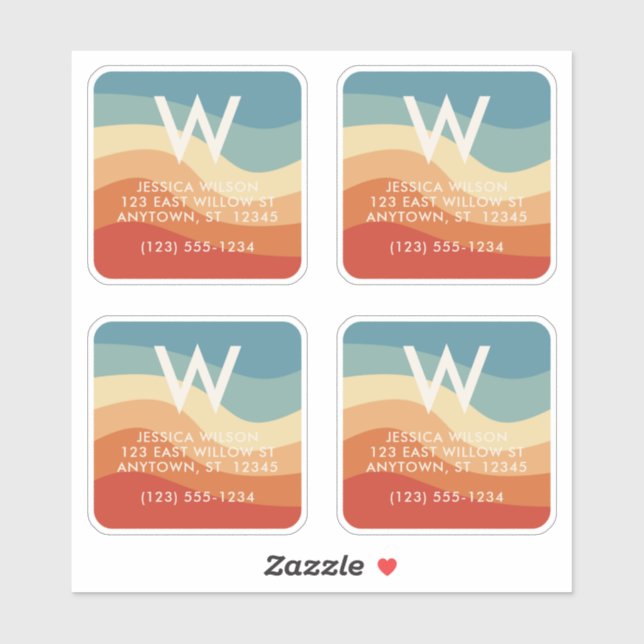 Wavy Retro Striped Monogram Personal Contact (Sheet)