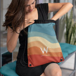 Wavy Retro Striped Monogram Personal Drawstring Bag<br><div class="desc">Trendy personal sports bag featuring wavy stripes in retro colours. Large centred monogram and associated name. Clean,  simple minimalist typography. Fully personalizable. Great gift idea.</div>