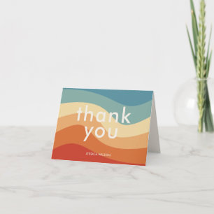Wavy Retro Striped Monogram Personal Stationery Thank You Card