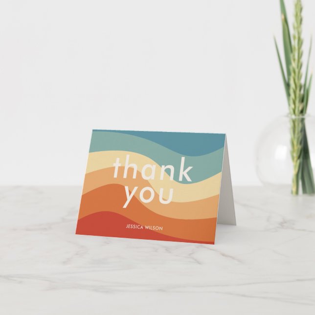 Wavy Retro Striped Monogram Personal Stationery Thank You Card (Front)