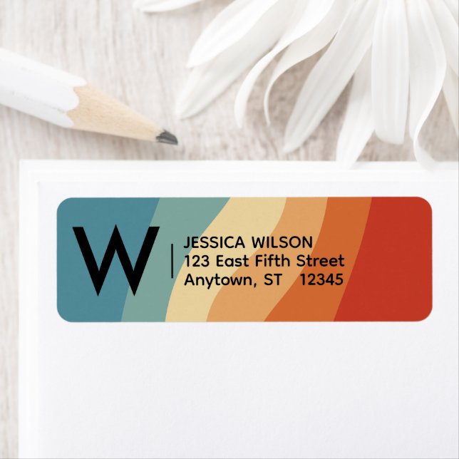 Wavy Retro Striped Monogram Return Address Label (Insitu)
