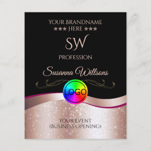 Wavy Rose Gold Decor Black Logo and Monogram Flyer