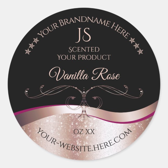Wavy Rose Gold Decor Black Monogram Product Label (Front)
