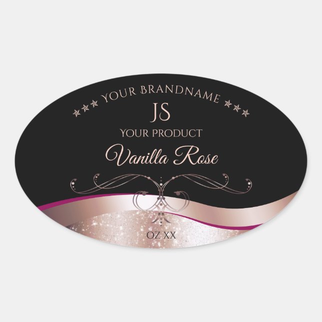 Wavy Rose Gold Decor Black Monogram Product Label (Front)