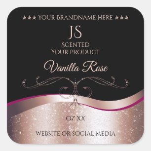 Wavy Rose Gold Decor Black Monogram Product Label