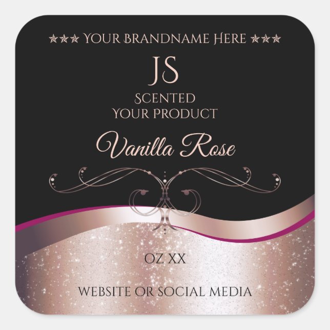 Wavy Rose Gold Decor Black Monogram Product Label (Front)