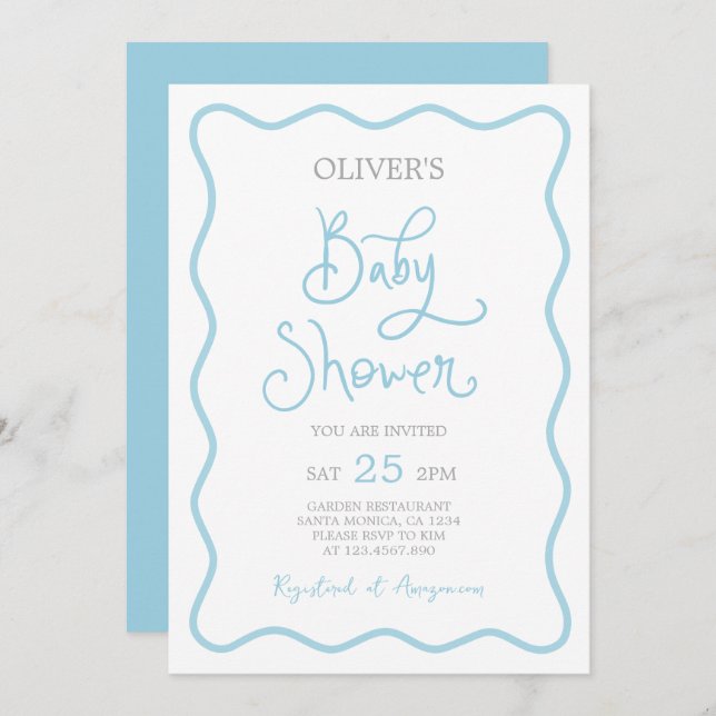 Wavy Scallop Border Baby Shower Boy Invitation (Front/Back)