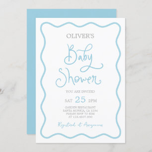 Wavy Scallop Border Baby Shower Boy Invitation