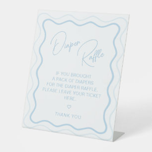 Wavy Scallop Retro Baby Boy Shower Diaper Raffle Pedestal Sign