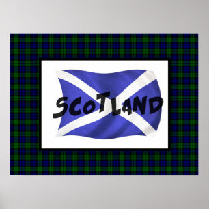 Wavy Scotland Flag and Tartan Poster