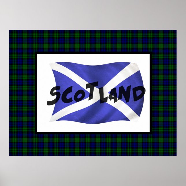 Wavy Scotland Flag and Tartan Poster (Front)