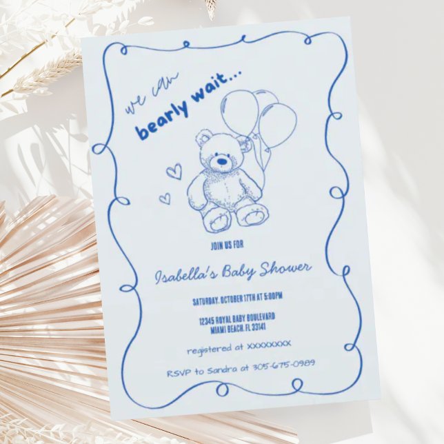 Wavy Scribble Hand Drawn Bearly Wait Baby Shower Invitation (Creator Uploaded)