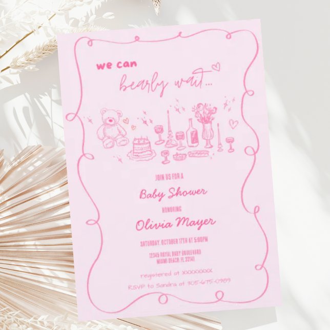 Wavy Scribble Hand Drawn Bearly Wait Baby Shower Invitation (Creator Uploaded)