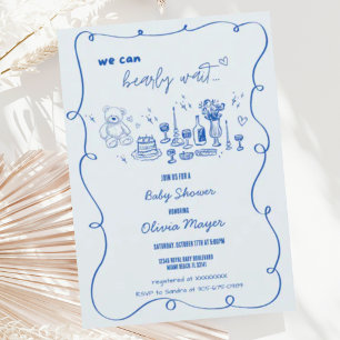 Wavy Scribble Hand Drawn Bearly Wait Baby Shower Invitation