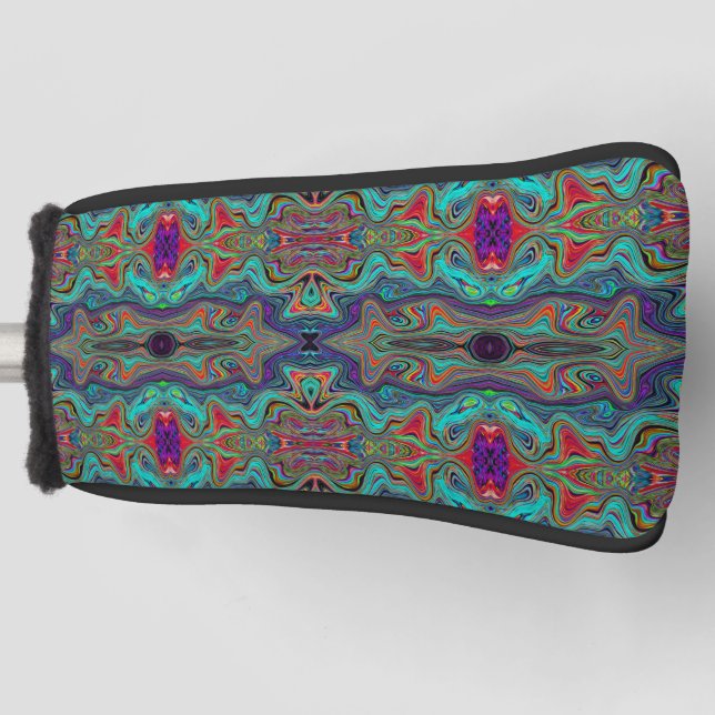 Wavy Sea Foam Green and Red Trippy Pattern Golf Head Cover (Front)