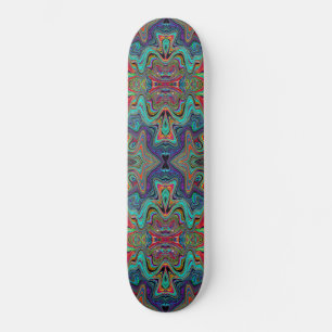 Wavy Sea Foam Green and Red Trippy Pattern Skateboard