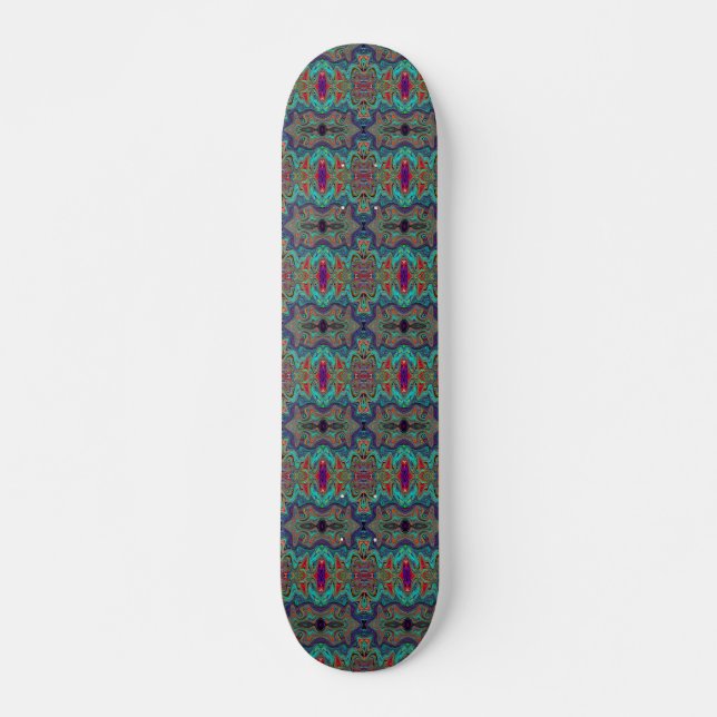 Wavy Sea Foam Green and Red Trippy Pattern Skateboard (Front)