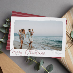 Wavy   Simple Horizontal Merry Christmas Photo Holiday Card