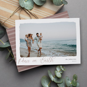 Wavy Simple Horizontal Peace on Earth Photo Holiday Card