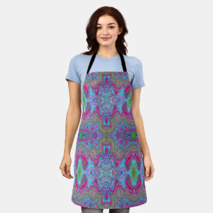 Wavy Sky Blue Multicolored Trippy Pattern Apron