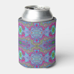 Wavy Sky Blue Multicolored Trippy Pattern Can Cooler