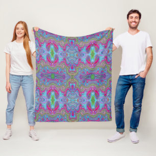 Wavy Sky Blue Multicolored Trippy Pattern Fleece Blanket