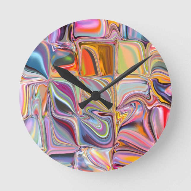 Wavy Squares of Time Round Clock (Front)