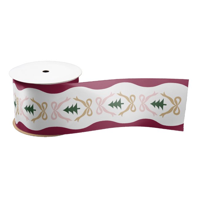 Wavy Squiggly Burgundy Christmas Tree  Satin Ribbon (Spool)