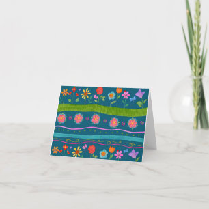 Wavy Stripe Floral Notecard(Blank inside) Card