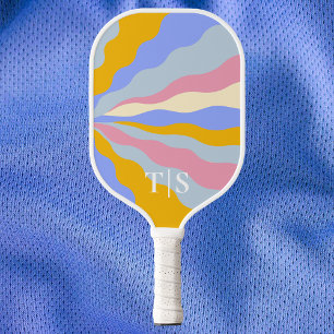 Wavy Stripe Monogram 80s Personalized Initials Pickleball Paddle