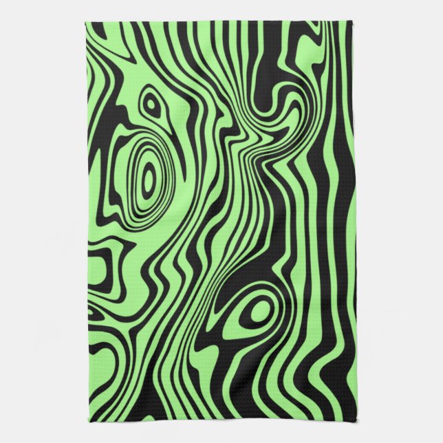 Wavy Striped Black and Green Kitchen Towel (Vertical)