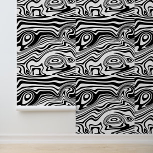 Wavy Striped Black and White Wallpaper