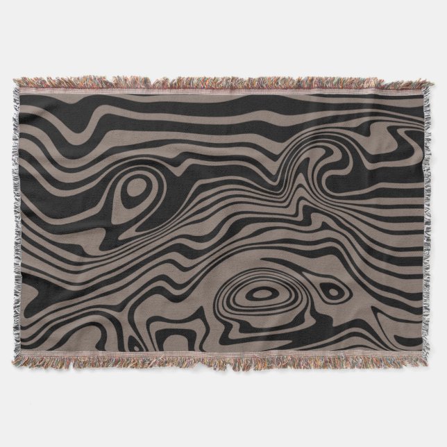 Wavy Striped Black Brown Throw Blanket (Front)