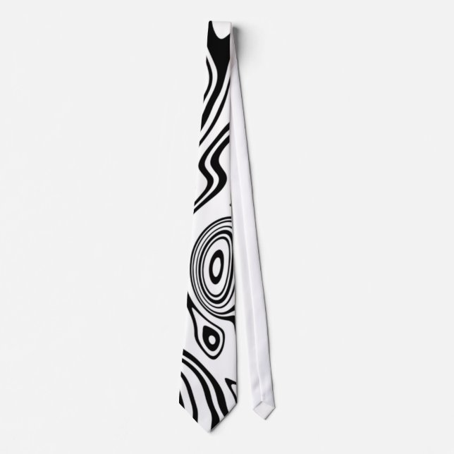 Wavy Striped Black White Neck Tie (Front)