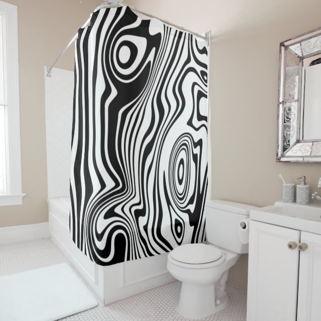Wavy Striped Black White Shower Curtain (In Situ)