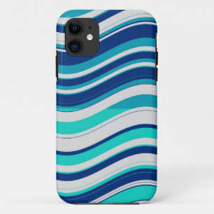 Wavy Stripes Pattern (Blue, Aqua, White) iPhone 11 Case