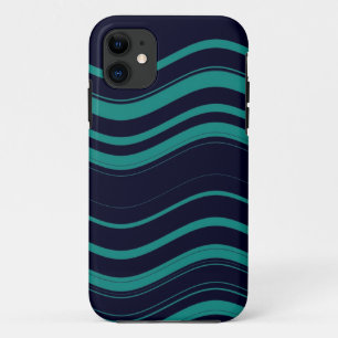 Wavy Stripes Pattern (Midnight Blue, Teal) iPhone 11 Case